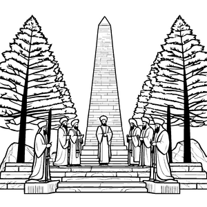 Mystische Priester in der alten Tempelanlage Malvorlage für wissbegierige Entdecker