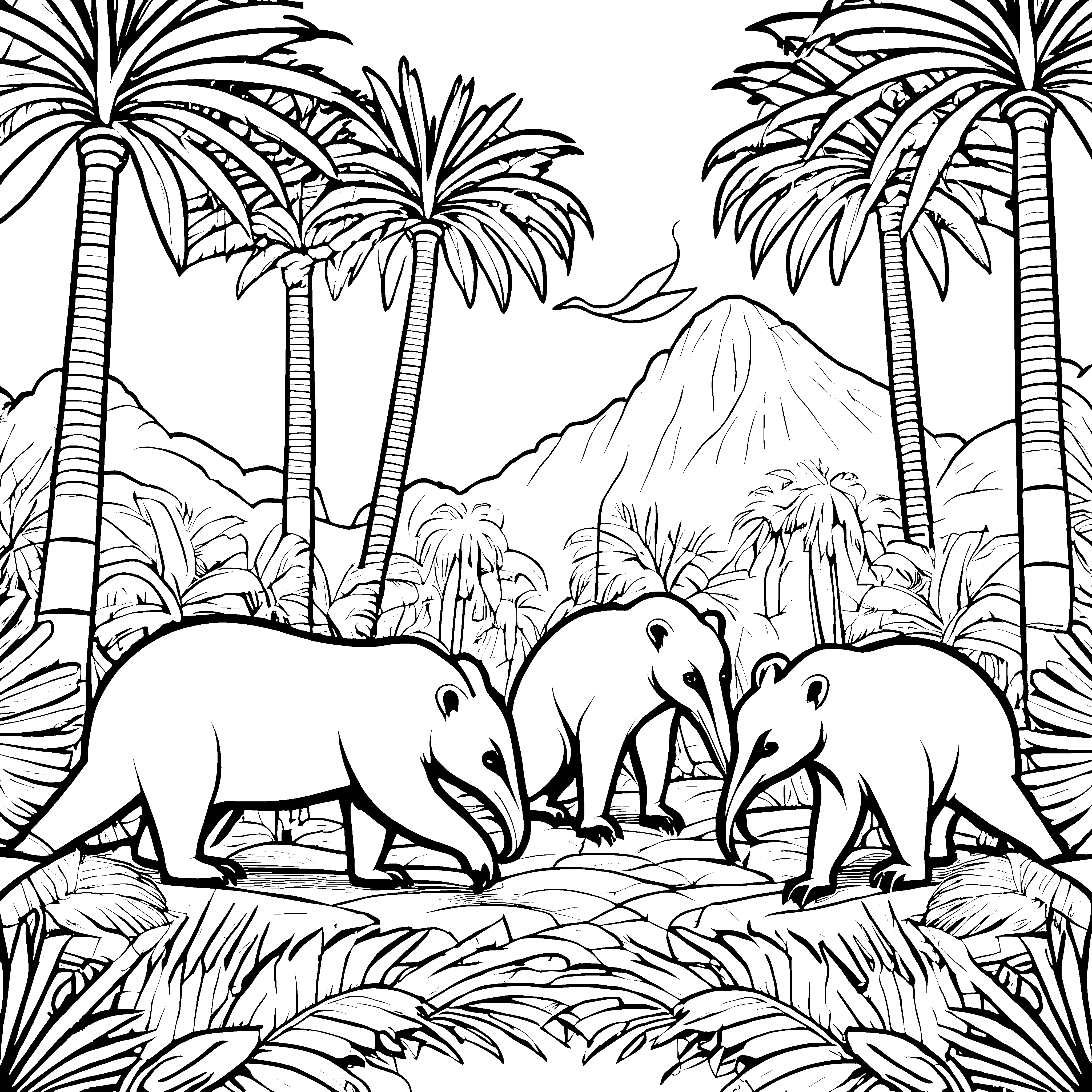 Abenteuerliche Ameisenbären im Dschungel Malvorlage für neugierige Tierforscher