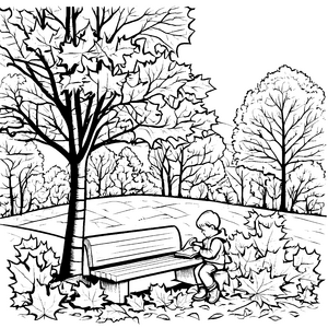 Herbstliche Blätterpracht unter dem schattigen Baum Ausmalvorlage für kreative Entdecker