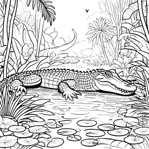 Sonniges Krokodil am ruhigen Teich Malvorlage für kleine Wasserratten