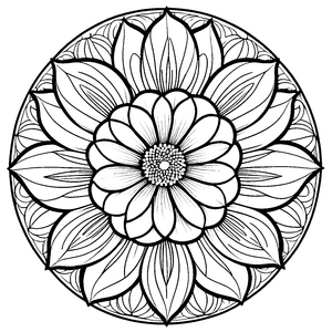 Fantasievolles Blumenmandala mit zauberhaften Mustern Ausmalbild für kreative Blumenfreunde