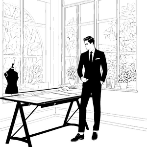 Eleganter Anzugträger in stilvollem Atelier Malvorlage für junge Modefans