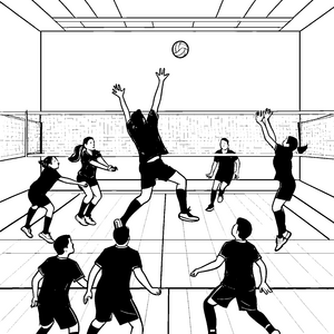 Spannender Volleyball-Spaß im Sportteam Ausmalvorlage für aktive Sportskanonen