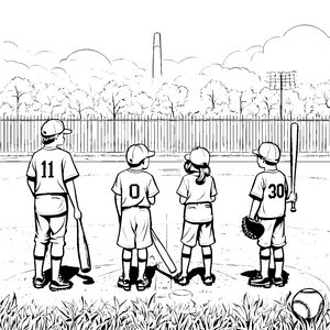 Begeisterte Kinder im Baseball-Fieber Ausmalmotiv für sportliche Entdecker