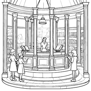 Schlauer Bibliothekar mit tollen Büchern Ausmalvorlage für wissbegierige Entdecker