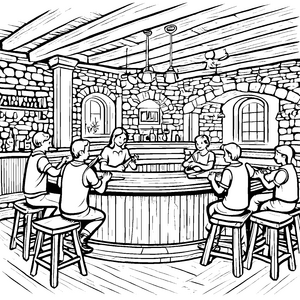 Fröhliche Musikanten an der Bar Malvorlage für gesellige Entdecker