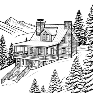 Gemütliches Holzhaus mit schöner Aussicht Ausmalbild für kreative Entdecker