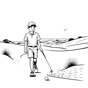 Cooler Golfer auf spannender Sandbahn Malvorlage für junge Golfenthusiasten