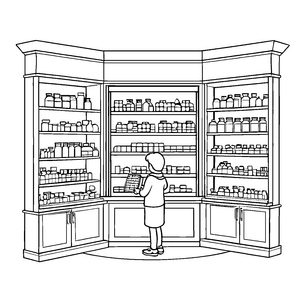 Kreativer Junge in der bunten Apotheke Ausmalbild für neugierige Entdecker