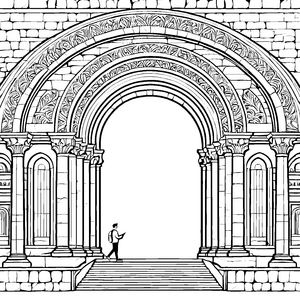 Imposante Universität mit historischem Eingang Ausmalvorlage für wissbegierige Entdecker