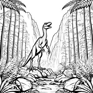 Dynamischer Velociraptor im urzeitlichen Dschungel Ausmalbild für mutige Entdecker
