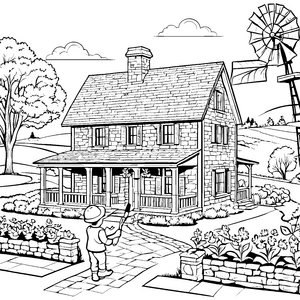 Einladendes Familienhaus mit buntem Garten Ausmalbild für kleine Gartenfreunde
