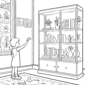 Bunte Vitrine voller Abenteuer und Geheimnisse Ausmalbild für neugierige Entdecker