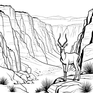 Elegante Gazelle in spektakulärer Schlucht Ausmalbild für neugierige Entdecker