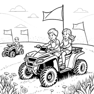 Rasante Quads auf der Wiese Ausmalbild für kleine Abenteuerfreunde