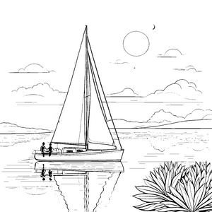 Entspanntes Segelboot unter strahlender Sonne Ausmalbild für kleine Wassersportfreunde