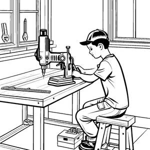 Bohrmaschine in der Werkstatt Ausmalbild für kleine Tüftler