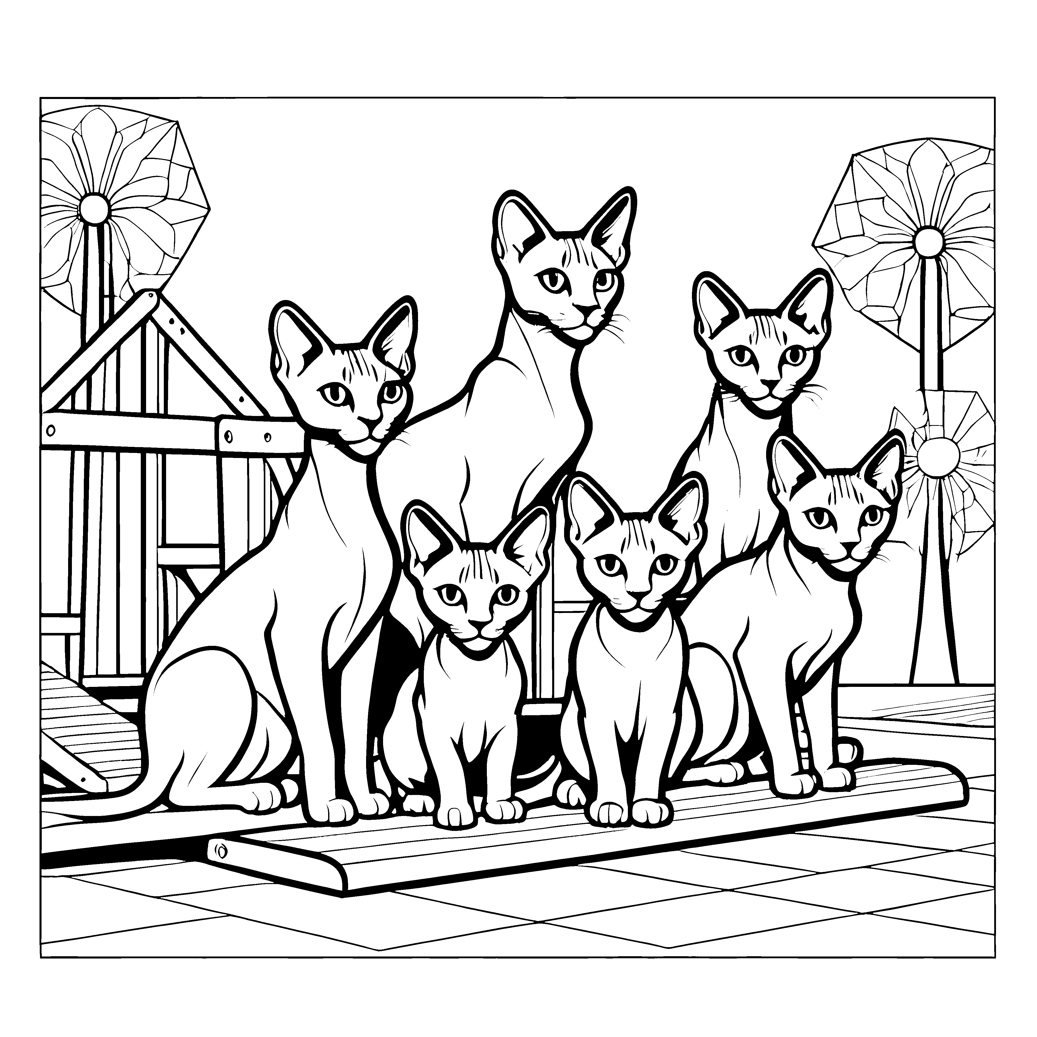 Bezaubernde Sphynx Katzen bei fröhlichem Spielen Ausmalvorlage für kleine Tierliebhaber
