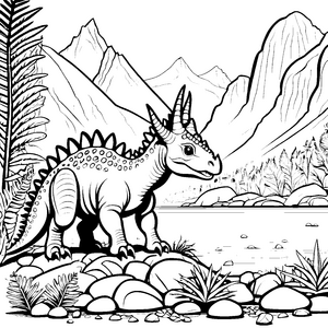 Styracosaurus erkundet die urzeitliche Landschaft Ausmalvorlage für neugierige Dino-Fans
