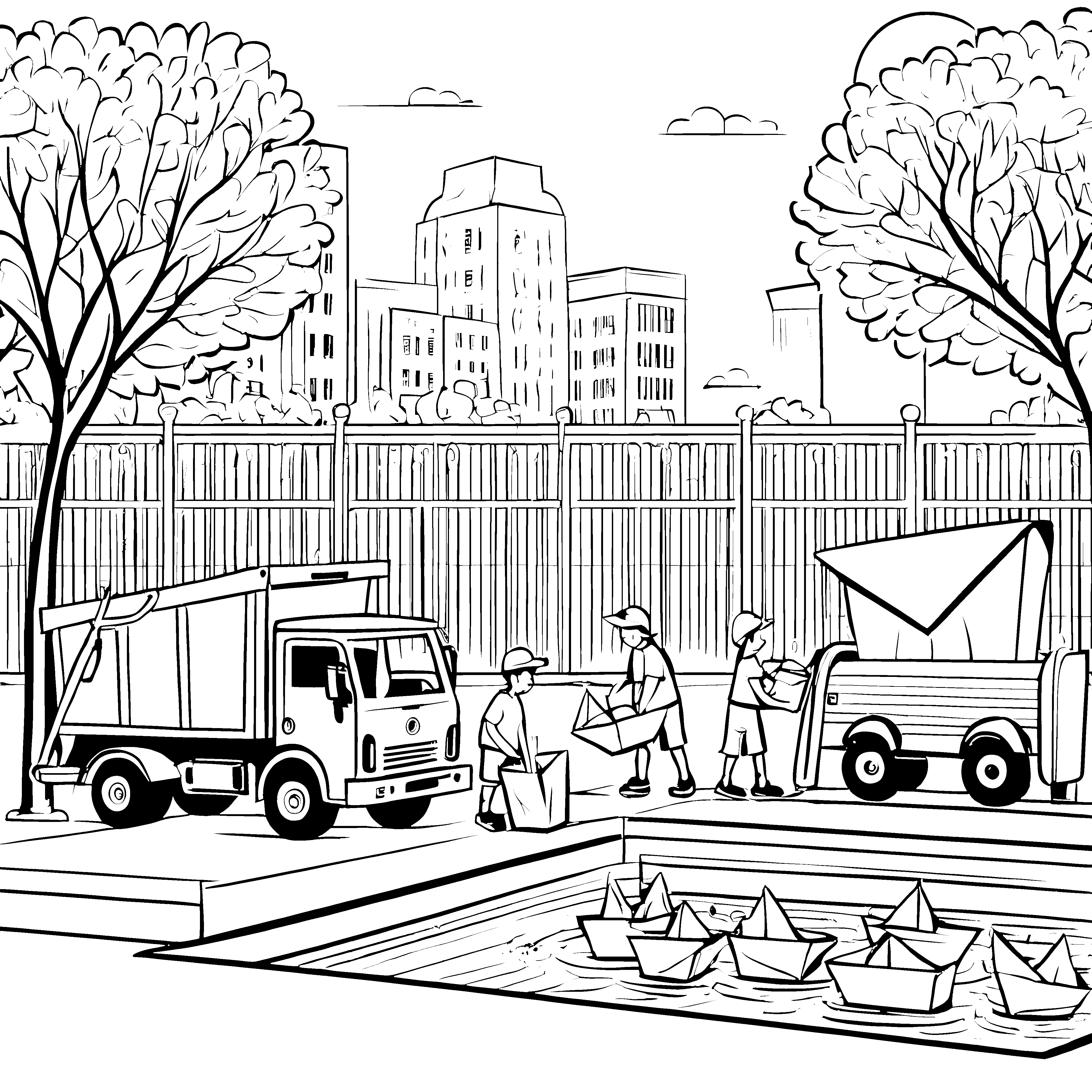 Begeisternder Müllwagen beim kreativen Recycling Ausmalvorlage für umweltbewusste Entdecker