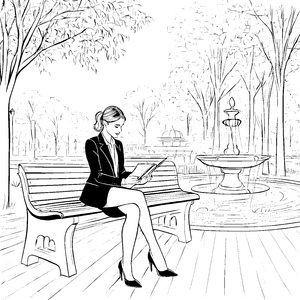 Eleganter Damen-Blazer im Park Ambiente Ausmalvorlage für stilbewusste Kreativlinge