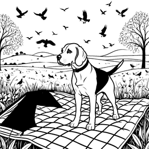 Beagle auf spannender Entdeckungstour in der Natur Ausmalvorlage für neugierige Tierfreunde