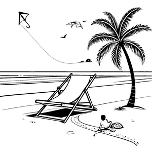 Träumende Strandliege unter Palmen Ausmalbild für fröhliche Urlauber