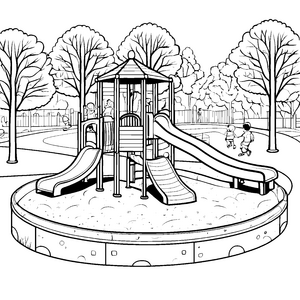 Abenteuerliche Rutsche mit fröhlichen Spielkameraden Ausmalbild für kleine Entdecker