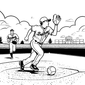 Abenteuerliche Baseball-Action auf dem Spielfeld Ausmalvorlage für sportliche Entdecker