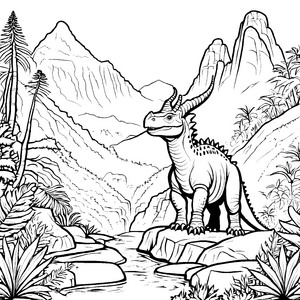 Styracosaurus erkundet die Urzeitlandschaft Ausmalbild für mutige Dinosaurier-Fans