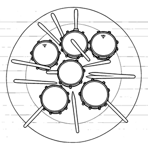 Funky Trommelkreis mit schimmernden Schlägern Malvorlage für musikalische Entdecker