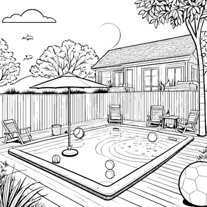 Sommerlicher Swimming-Pool mit bunten Bällen Ausmalbild für spritzige Wasserfreunde