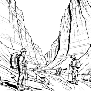 Entdecker im faszinierenden Canyon-Ausmalbild für neugierige Geologen