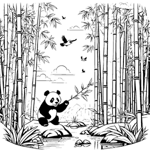 Fröhlicher Panda im Bambuswald Malvorlage für kleine Naturentdecker