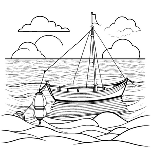 Segelschiff auf ruhiger See Ausmalbild für abenteuerlustige Seefahrer