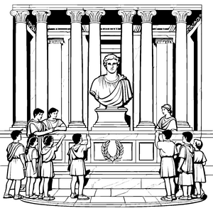 Inspirierende Büste im historischen Klassenzimmer Ausmalbild für neugierige Geschichtsentdecker