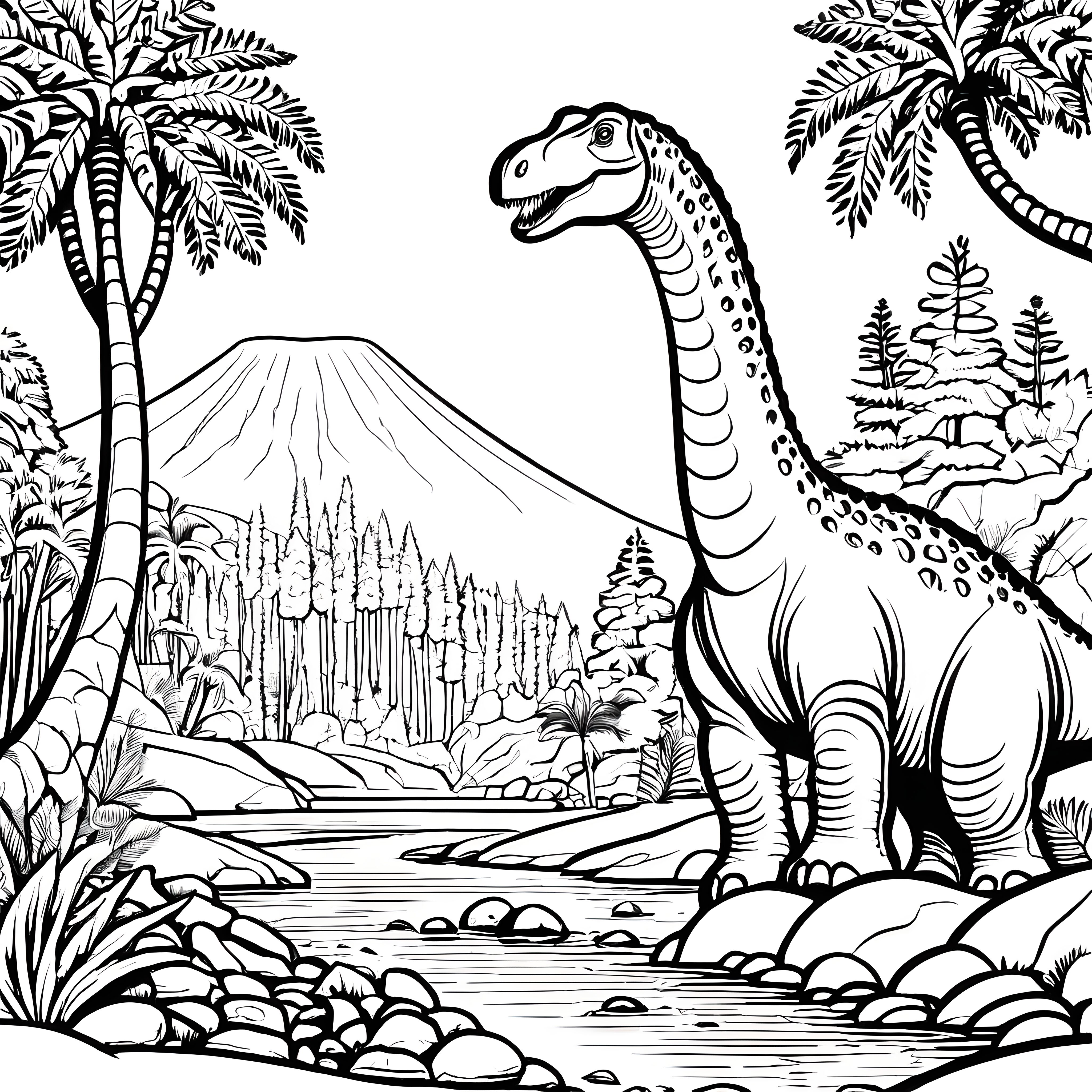 Bezaubernder Brachiosaurus im prähistorischen Dschungel Ausmalbild für abenteuerliche Entdecker