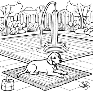 Beagle faulenzend am Wasserspiel Malvorlage für entspannte Tierfreunde