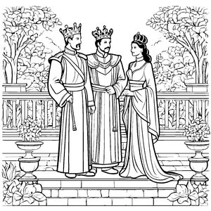 Majestätisches Königspaar im Garten Ausmalvorlage für fantasievolle Künstler