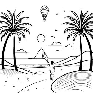 Köstliches Eiscreme-Genussmotiv mit Palmen-Ausmalbild für sonnige Entdecker