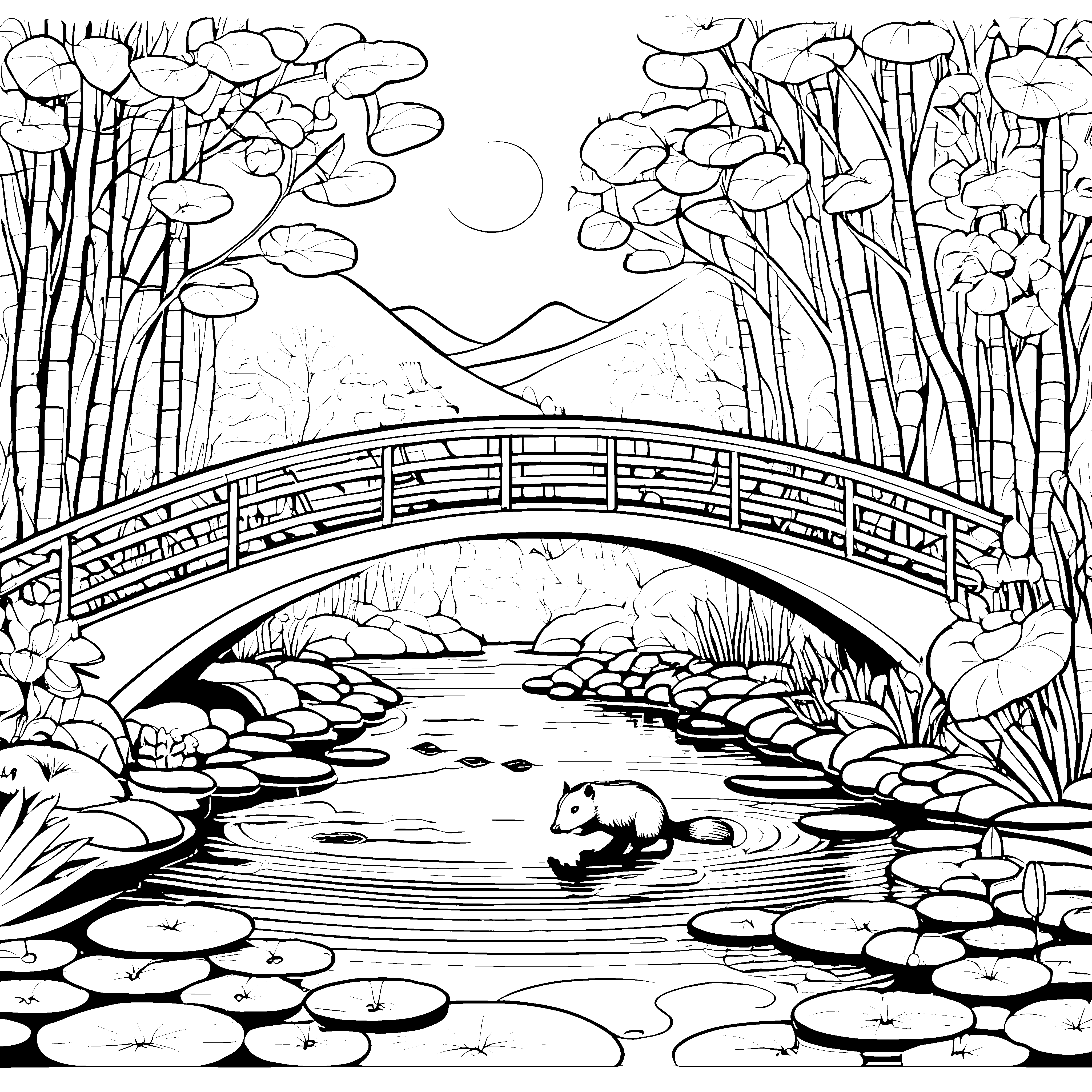 Bezaubernder Biber unter der Brücke Malvorlage für kleine Naturfreunde