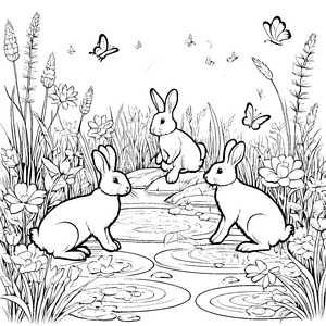 Springende Hasen im blühenden Garten Malvorlage für neugierige Naturfreunde