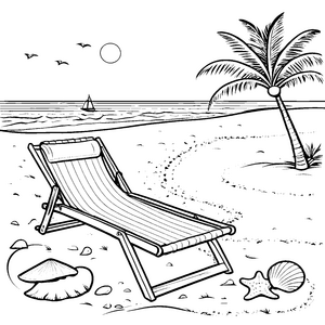 Sonnige Strandliegen unter Palmen Ausmalbild für kreative Küstenliebhaber