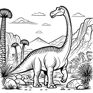 Majestätischer Brachiosaurus im prähistorischen Dschungel Ausmalbild für junge Entdecker