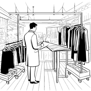 Elegante Schneider mit modischen Designs Ausmalvorlage für kreative Modeenthusiasten