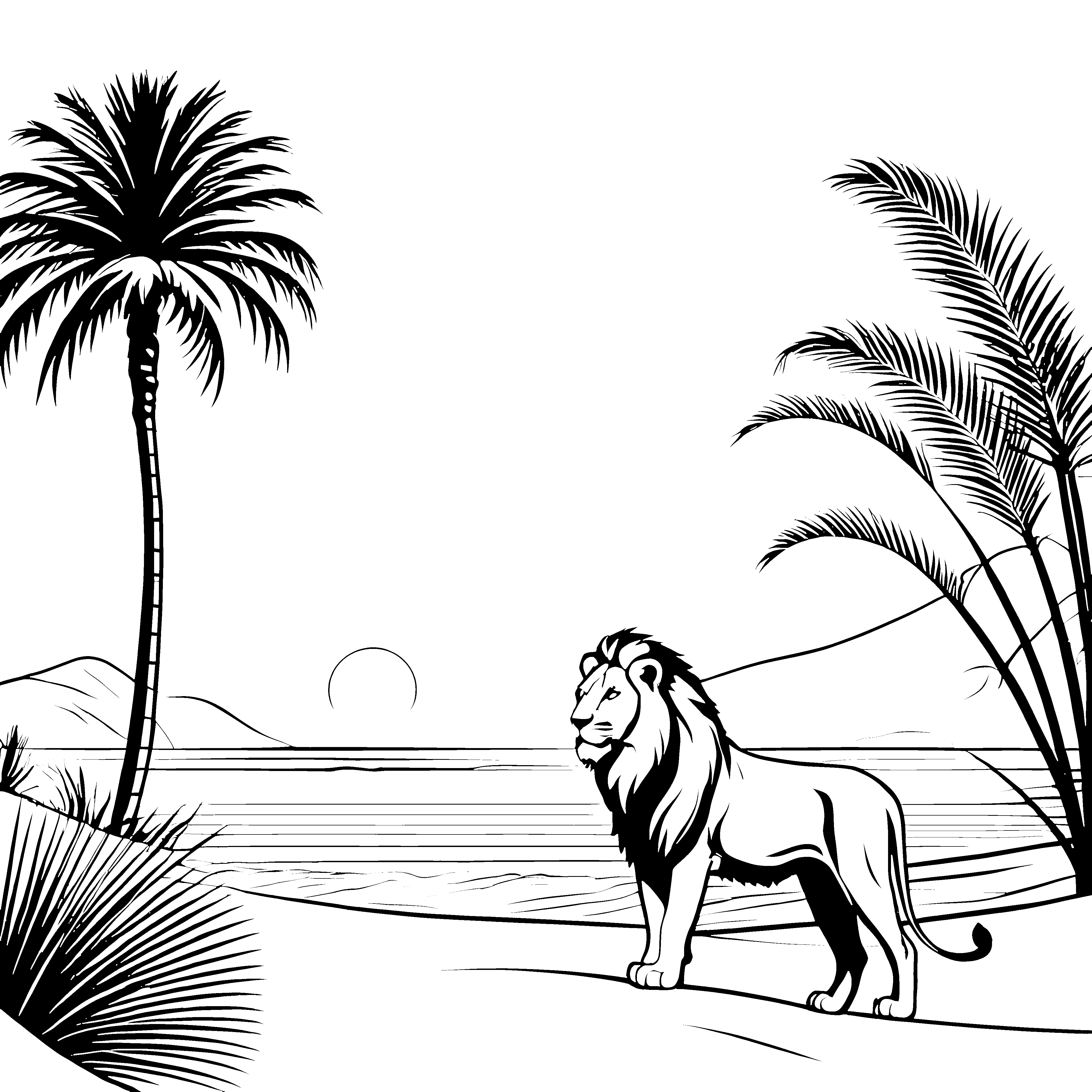 Majestätischer Löwe am sonnigen Strand Ausmalbild für abenteuerlustige Tierexperten