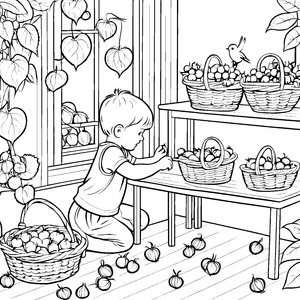 Physalis-Ernte mit fröhlichem Kind Ausmalbild für kleine Entdecker