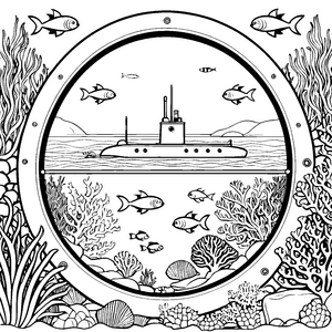 Spannendes U-Boot unter Wasser Ausmalbild für neugierige Entdecker