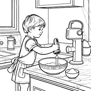 Kreativer Handmixer bei der Teigzubereitung Ausmalbild für kleine Küchenchefs