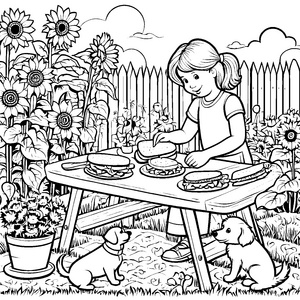 Leckere Sandwiches auf dem bunten Gartenfest Ausmalmotiv für neugierige Feinschmecker